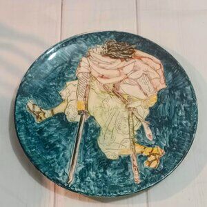 Young Samurai  Hand Painted Plate - Vintage 1979 Signed- Artist L.P. Cole